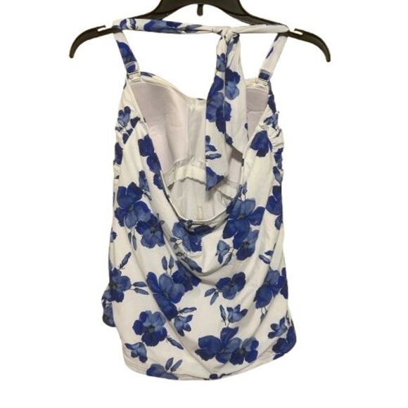 Lands End Blue White Floral Tankini Swimsuit Swim Top Womens Size 12 Padded Bra - Picture 2 of 6